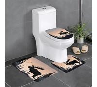 QGGHNISD Moose Mountain Lot de 3 tapis de bain en flanelle, antidérapant et absorbant, tapis de bain en forme de U, tapis de bain doux et lavable avec couvercle, motif pin