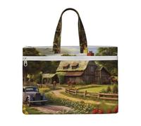 QGGHNISD Music Note2 Sac fourre-tout en toile avec fermeture éclair pour ranger vos documents, Cottage en chaume de ferme, Taille unique