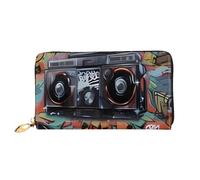 QGGHNISD Night London Tower Bridge Portefeuille long en cuir pour femme avec fermeture éclair, fentes pour cartes, poche pour espèces, porte-monnaie, Graffiti Hip Hop, Taille unique