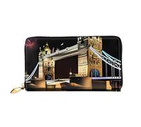 QGGHNISD Night London Tower Bridge Portefeuille long en cuir pour femme avec fermeture éclair, fentes pour cartes, poche pour espèces, porte-monnaie, Night London Tower Bridge, Taille unique