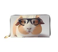 QGGHNISD Night London Tower Bridge Portefeuille long en cuir pour femme avec fermeture éclair, fentes pour cartes, poche pour espèces, porte-monnaie, Cochon d'Inde avec lunettes, Taille unique