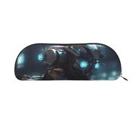 QGGHNISD Night Lotus Flowers Organiseur demi-rond en cuir compact et portable avec fermeture éclair en métal Idéal pour les étudiants ou le bureau, Future Robot, Taille unique, Cartable