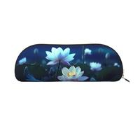 QGGHNISD Night Lotus Flowers Organiseur demi-rond en cuir compact et portable avec fermeture éclair en métal Idéal pour les étudiants ou le bureau, Fleurs de lotus nocturnes, Taille unique, Cartable