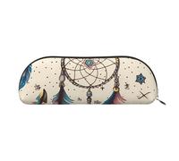 QGGHNISD Night Lotus Flowers Organiseur demi-rond en cuir compact et portable avec fermeture éclair en métal Idéal pour les étudiants ou le bureau, Attrape-rêves et lune, Taille unique, Cartable