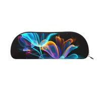 QGGHNISD Night Lotus Flowers Organiseur demi-rond en cuir compact et portable avec fermeture éclair en métal Idéal pour les étudiants ou le bureau, Fleurs fluo, Taille unique, Cartable
