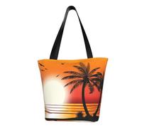 QGGHNISD Ocean Shark Sac fourre-tout décontracté pour femme, sac à main en polyester de grande capacité, sac de courses de plage de voyage, Palmier sur la plage, Taille unique