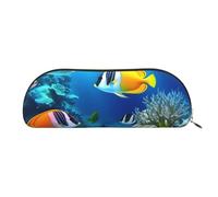 QGGHNISD Ocean Tropical Fish Organiseur demi-rond en cuir compact et portable avec pochette à stylo zippée en métal, convient pour les étudiants ou le bureau