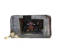 QGGHNISD Old Wooden Barn with Rusted Tractor Portefeuille long en cuir pour femme avec fermeture éclair, emplacements pour cartes, poche pour espèces, porte-monnaie, Ancienne grange en bois avec