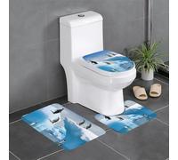 QGGHNISD Penguins On The Iceberg Lot de 3 tapis de salle de bain en flanelle, antidérapant et absorbant, tapis de bain doux et lavable en forme de U avec couvercle
