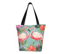 QGGHNISD Pink Peach Sac fourre-tout à bandoulière décontracté pour femme, sac à main en polyester, sac à main de voyage, plage, sac à provisions, Flamingo Love Flowers, Taille unique