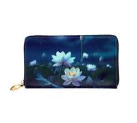 QGGHNISD Portefeuille long en cuir à rayures colorées pour femme avec fermeture éclair, fentes pour cartes, poche pour espèces, pochette à main, Fleurs de lotus nocturnes, Taille unique