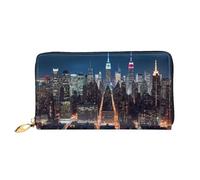 QGGHNISD Portefeuille long en cuir à rayures colorées pour femme avec fermeture éclair, fentes pour cartes, poche pour espèces, pochette à main, New York City Night, Taille unique
