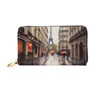 QGGHNISD Portefeuille long en cuir marron labrador retriever pour femme avec fermeture éclair, fentes pour cartes, poche pour espèces, pochette, Rue pluvieuse à Paris, Taille unique