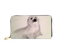 QGGHNISD Portefeuille long en cuir noir et blanc avec fermeture éclair, fentes pour cartes, poche pour espèces, pochette pour femme, Peinture phoque du Groenland, Taille unique