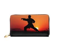 QGGHNISD Portefeuille long en cuir noir et blanc avec fermeture éclair, fentes pour cartes, poche pour espèces, pochette pour femme, Karaté., Taille unique