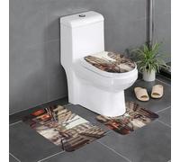 QGGHNISD Rainy Street In Paris Lot de 3 tapis de salle de bain en flanelle, antidérapant et absorbant, tapis de toilette en forme de U, tapis de bain doux et lavable