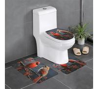 QGGHNISD Red Birds - Lot de 3 tapis de salle de bain en flanelle, antidérapant et absorbant, tapis de bain doux et lavable en forme de U avec couvercle
