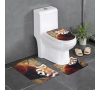 QGGHNISD Red Panda Lot de 3 tapis de salle de bain en flanelle, antidérapant et absorbant, tapis de bain doux et lavable en forme de U avec couvercle