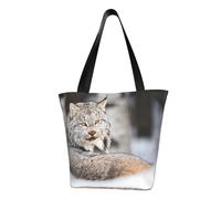 QGGHNISD Sac fourre-tout décontracté en cuir de vache rouge marron pour femmes, sac à main en polyester de grande capacité, sac de courses de plage de voyage, Canada Lynx, Taille unique