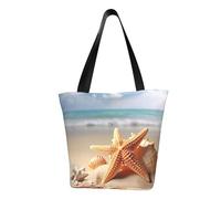 QGGHNISD Sac fourre-tout décontracté en polyester pour femme, grande capacité, sac à main en polyester, sac à provisions de plage, Étoile de mer en coquillage d'été, Taille unique