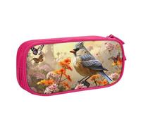 QGGHNISD Sparrow Birds Sing Trousse à crayons grande capacité double couche avec séparation, fermeture éclair, jolie trousse de maquillage imprimée pour l'école, le bureau, les voyages, rose, Taille