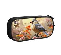 QGGHNISD Sparrow Birds Sing Trousse à crayons grande capacité double couche avec séparation, fermeture éclair, jolie trousse de maquillage imprimée pour l'école, le bureau, les voyages, Noir , Taille