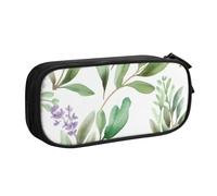QGGHNISD Trousse à crayons à motif de fleurs vertes, feuilles de sauge et branches, grande capacité, double couche avec séparateur, fermeture éclair, jolie trousse de maquillage imprimée pour l'école