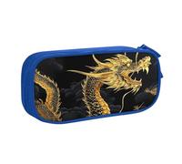 QGGHNISD Trousse à crayons avec motif dragon jaune et fond noir, grande capacité, double couche avec séparation, fermeture éclair, jolie trousse de maquillage imprimée pour l'école, le bureau, les