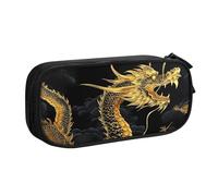 QGGHNISD Trousse à crayons avec motif dragon jaune et fond noir, grande capacité, double couche avec séparation, fermeture éclair, jolie trousse de maquillage imprimée pour l'école, le bureau, les