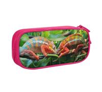 QGGHNISD Trousse à crayons caméléon, grande capacité, double couche avec séparation, sac de papeterie, fermeture éclair, joli sac à cosmétiques imprimé pour l'école, le bureau, les voyages, rose