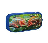 QGGHNISD Trousse à crayons caméléon, grande capacité, double couche avec séparation, sac de papeterie, fermeture éclair, joli sac à cosmétiques imprimé pour l'école, le bureau, les voyages, bleu