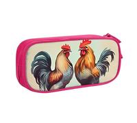 QGGHNISD Trousse à crayons coq et poule, grande capacité, double couche avec séparation, sac de papeterie à fermeture éclair, joli sac à cosmétiques imprimé pour l'école, le bureau, les voyages, rose
