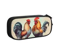 QGGHNISD Trousse à crayons coq et poule, grande capacité, double couche avec séparation, sac de papeterie à fermeture éclair, joli sac à cosmétiques imprimé pour l'école, le bureau, les voyages, Noir