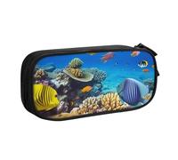 QGGHNISD Trousse à crayons corail et poissons de mer, grande capacité, double couche avec séparation, sac de papeterie, fermeture éclair, joli sac à cosmétiques imprimé pour l'école, le bureau, les