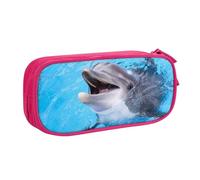 QGGHNISD Trousse à crayons dauphin, grande capacité, double couche avec séparation, sac à papeterie, fermeture éclair, joli sac à cosmétiques imprimé pour l'école, le bureau, les voyages, rose, Taille