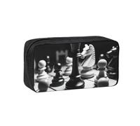 QGGHNISD Trousse à crayons de grande capacité en tissu Oxford avec fermeture éclair pour adultes - Imprimé simple, Jeu d'échecs noir et blanc, Taille unique, Trousse de beauté