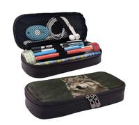 QGGHNISD Trousse à crayons élégante en cuir avec fleur de pivoine - Grande capacité - Durable - Pour étudiant - Convient pour la papeterie, les cosmétiques et les petits objets - Violet, Loup gris