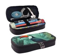 QGGHNISD Trousse à crayons en cuir Phoenix Fire and Water - Grande capacité - Durable - Pour étudiants - Convient pour la papeterie, les cosmétiques, les petits articles, Oiseau tropical feuilles