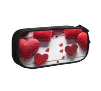 QGGHNISD Trousse à crayons faite à la main avec cœurs rouges, grande capacité, double couche avec séparation, sac de papeterie à fermeture éclair, joli sac à cosmétiques imprimé pour l'école, le
