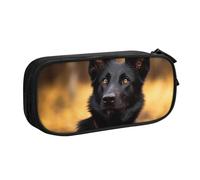 QGGHNISD Trousse à crayons motif berger allemand noir, grande capacité, double couche avec séparation, sac de papeterie, fermeture éclair, joli sac à cosmétiques imprimé pour l'école, le bureau, les