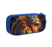 QGGHNISD Trousse à crayons motif dragon chinois, grande capacité, double couche avec séparation, fermeture éclair, jolie trousse à maquillage imprimée pour l'école, le bureau, les voyages, bleu