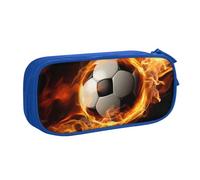 QGGHNISD Trousse à crayons motif flammes de football, grande capacité double couche avec séparation, sac à papeterie à fermeture éclair, joli sac à cosmétiques imprimé pour l'école, le bureau, les