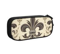 QGGHNISD Trousse à crayons motif fleur de lys et armoiries de chevalier, grande capacité, double couche avec séparation, sac de papeterie à fermeture éclair, joli sac à cosmétiques imprimé pour