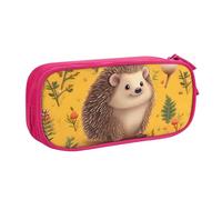 QGGHNISD Trousse à crayons motif hérisson, grande capacité, double couche avec séparation, sac de papeterie, fermeture éclair, joli sac à cosmétiques imprimé pour l'école, le bureau, les voyages, rose