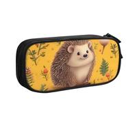 QGGHNISD Trousse à crayons motif hérisson, grande capacité, double couche avec séparation, sac de papeterie, fermeture éclair, joli sac à cosmétiques imprimé pour l'école, le bureau, les voyages, Noir