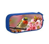 QGGHNISD Trousse à crayons motif oiseau dans un pêcher, grande capacité, double couche avec séparation, fermeture éclair, jolie trousse à maquillage imprimée pour l'école, le bureau, les voyages, bleu