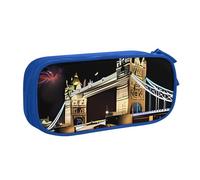 QGGHNISD Trousse à crayons Night London Tower Bridge, grande capacité, double couche avec séparation, fermeture éclair, jolie trousse de maquillage imprimée pour l'école, le bureau, les voyages, bleu