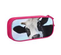 QGGHNISD Trousse à crayons noire et blanche avec motif tête de vache drôle, grande capacité, double couche avec séparation, fermeture éclair, jolie trousse de maquillage imprimée pour l'école, le