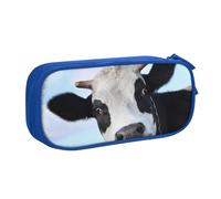 QGGHNISD Trousse à crayons noire et blanche avec motif tête de vache drôle, grande capacité, double couche avec séparation, fermeture éclair, jolie trousse de maquillage imprimée pour l'école, le