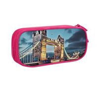 QGGHNISD Trousse à crayons Tower Bridge à Londres, grande capacité, double couche avec séparation, fermeture éclair, jolie trousse de maquillage imprimée pour l'école, le bureau, les voyages, rose